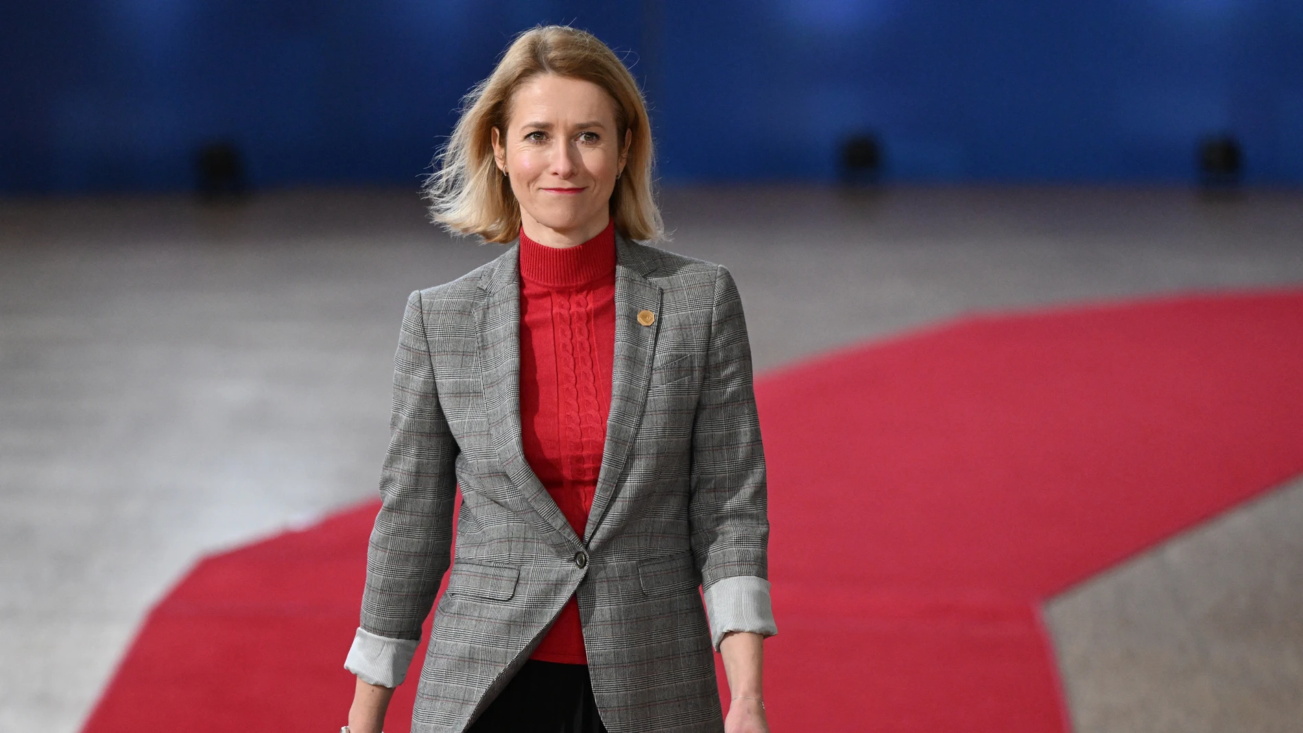 Estonia's Prime Minister Kaja Kallas arrives to attend a European Council meeting at the European headquarters in Brussels.