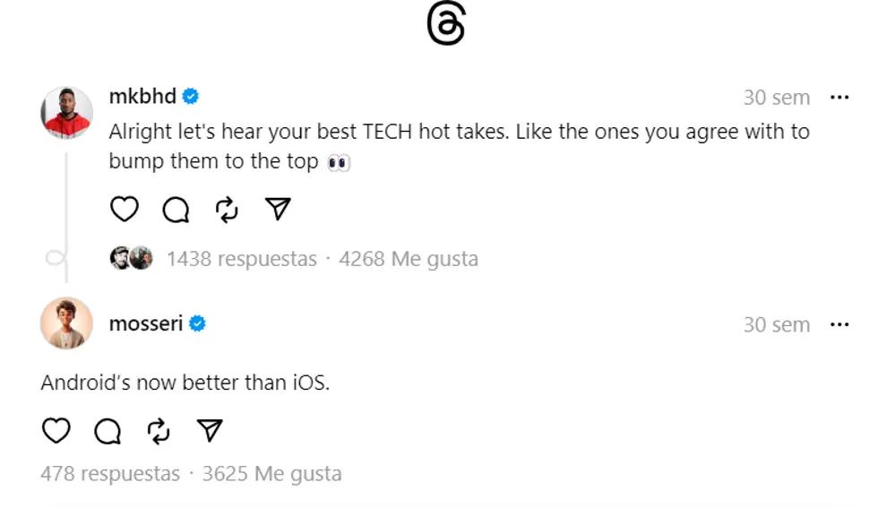 Declaraciones de Mosseri en Threads, la copia de Twitter.