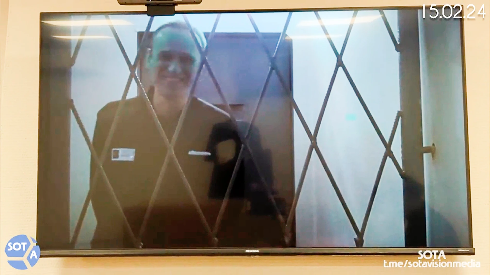 This photo taken from video released by Russian Federal Penitentiary Service via SOTAVISION shows Russian opposition leader Alexei Navalny appears via a video link from the Arctic penal colony in Kharp, in the Yamalo-Nenetsk region about 1,900 kilometers (1,200 miles) northeast of Moscow, where he is serving a 19-year sentence, in Kovrov, Russia, on Wednesday, Feb. 14, 2024. Shortly after Navalny's death was reported, the Russian SOTA social media channel shared images of the opposition polit...