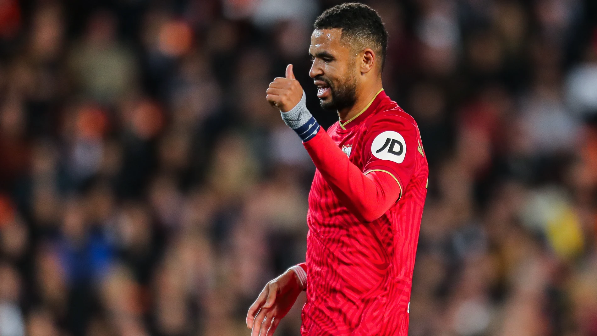 Youssef En-Nesyri of Sevilla gestures during the spanish league, La Liga EA Sports, football match played between Valencia CF and Sevilla FC at Mestalla stadium on February 17, 2024, in Valencia, Spain. AFP7 17/02/2024 ONLY FOR USE IN SPAIN