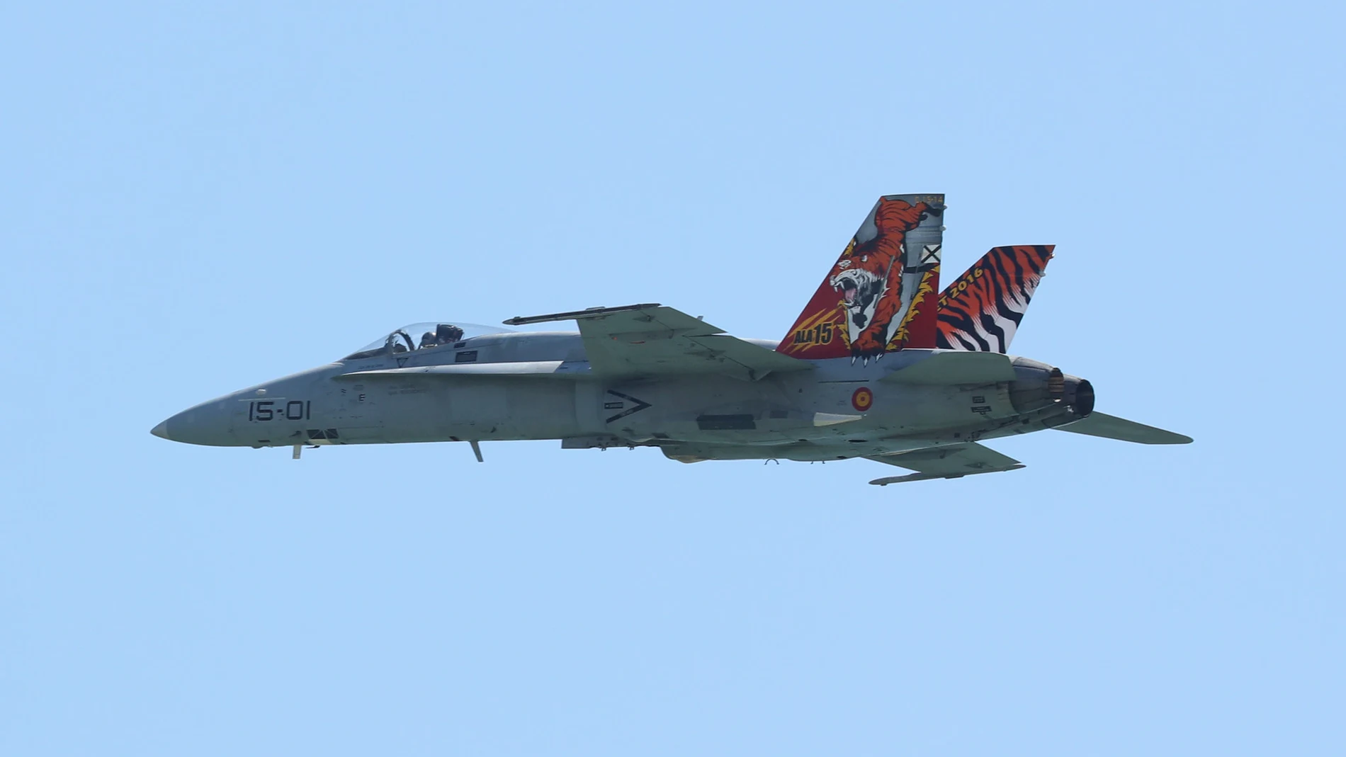 Imagen de un Mc Donnell Douglas F-18 Hornet (C.15), uno de los cazas operativos del Ejército del Aire de España