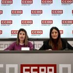 Victoria Zumalacárregui (UGT) y Yolanda Martín (CCOO), durante la rueda de prensa