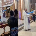 Un cura de Algeciras bendice a los niños con una pistola de agua 