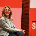 Yolanda Díaz en un acto sobre políticas feministas en Bilbao