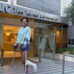 María Vicente, tras recibir el alta después de ser operada de la rotura en el tendón de Aquiles