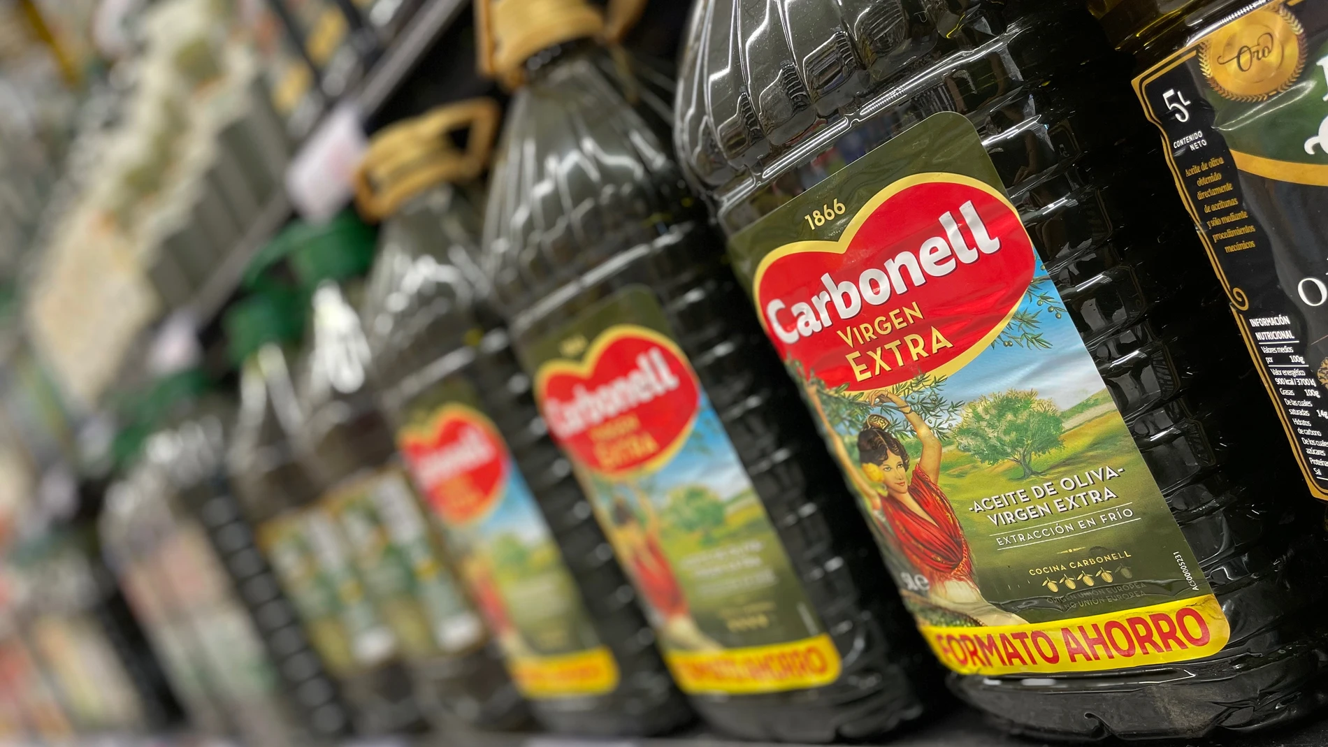 Botellas y garrafas de aceite de oliva.