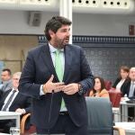 El presidente de la Región, Fernando López Miras, este miércoles durante la sesión de control en la Asamblea