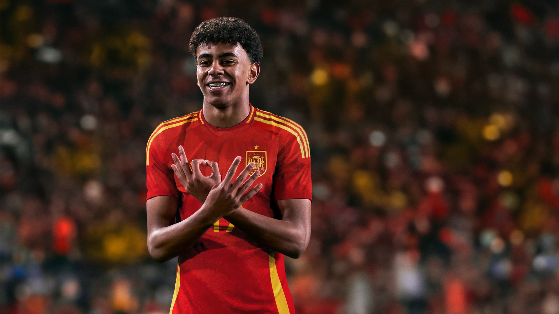 Montaje de la camiseta 'adidas' que vestirá la selección española en la EURO 2024 con Lamine YamalPEDRO SALADO (Foto de ARCHIVO)11/02/2024