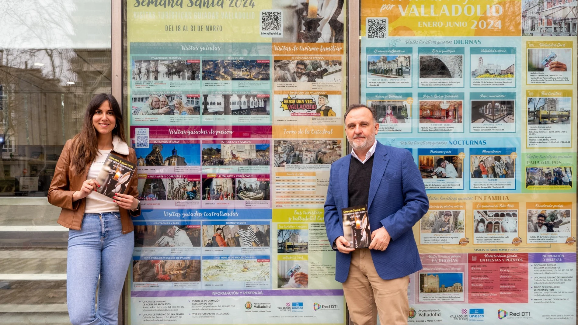La concejala de Turismo, Eventos y Marca Ciudad, Blanca Jiménez, y el gerente de la Sociedad Mixta para la Promoción del Turismo, Juan Manuel Guimeráns, presentan la programación de Semana Santa