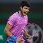 Alcaraz, en un partido de la pasada edición de Indian Wells