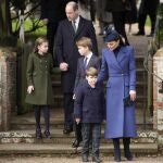 Britain's Kate, the Princess of Wales, from right, Prince Louis, Prince George, Prince William and Princess Charlotte leave after attending the Christmas day service at St Mary Magdalene Church in Sandringham in Norfolk, England
