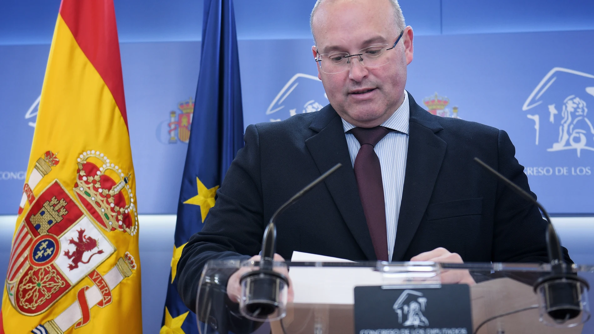 El portavoz del PP en el Congreso, Miguel Tellado, durante una rueda de prensa, en el Congreso de los Diputados, a 26 de marzo de 2024, en Madrid (España). Durante la comparecencia, ha hablado sobre temas de actualidad política, entre otros. 26 MARZO 2024;MIGUEL TELLADO;CONGRESO;ACTUALIDAD POLITICA; Fernando Sánchez / Europa Press 26/03/2024