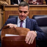 El presidente del gobierno, Pedro Sanchez, durante una sesión de control al gobierno en el pleno del Congreso de los Diputados. 
