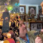 El "Cristo de los Futbolistas" junto a su autor, el imaginero sevillano Luis Álvarez Duarte