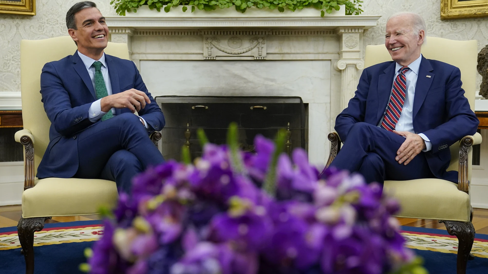 President Joe Biden meets with Spain's Prime Minister Pedro Sanchez in the Oval Office of the White House in Washington, Friday, May 12, 2023.