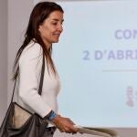 La consellera de Hacienda, Economía y Administración Pública, Ruth Merino, hoy antes de la rueda de prensa tras el pleno del Consell