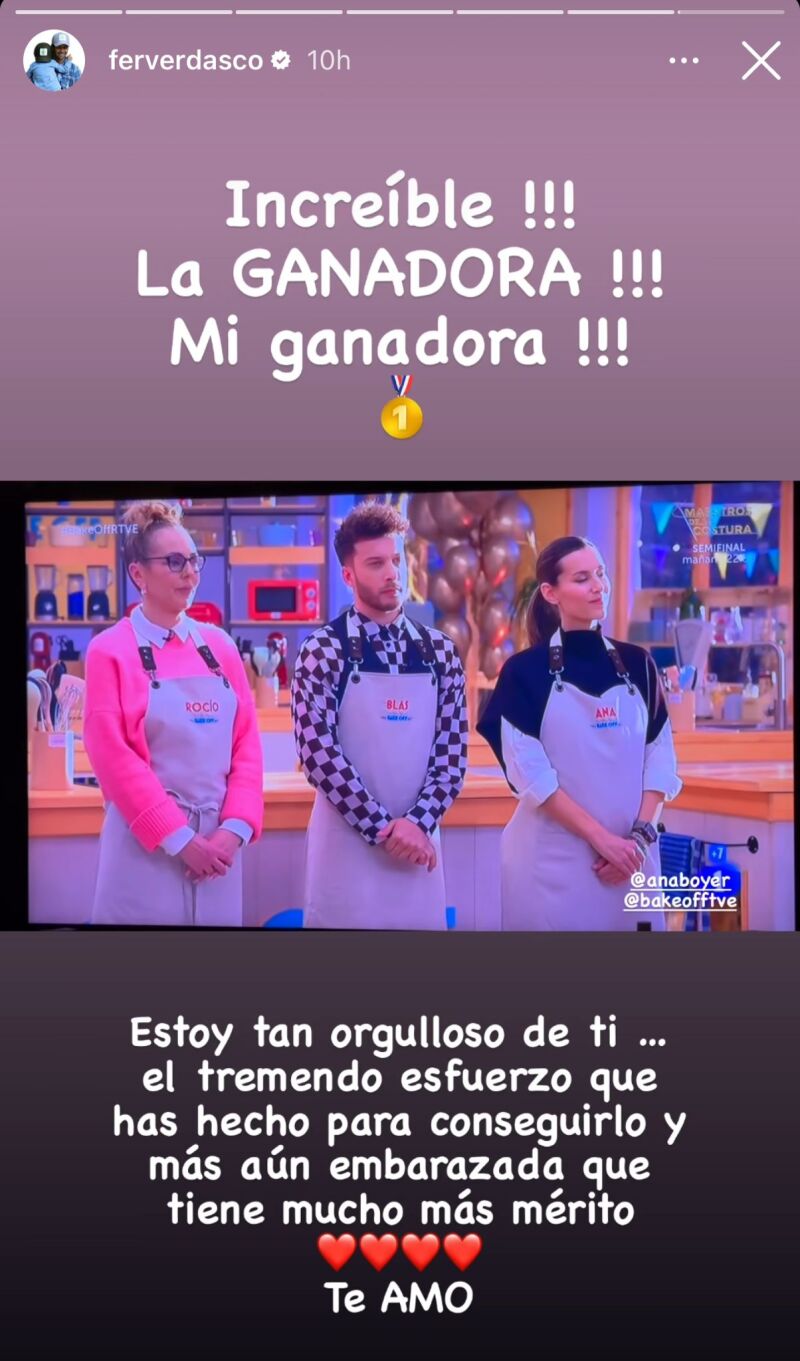 Fernando Verdasco, orgulloso de Ana Boyer por ganar "Bake Off: famosos al horno"