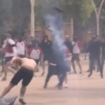 Imagen de la pelea previa a la final de la Copa del Rey entre el Athletic Club y el Real Club Deportivo Mallorca