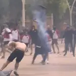 Imagen de la pelea previa a la final de la Copa del Rey entre el Athletic Club y el Real Club Deportivo Mallorca