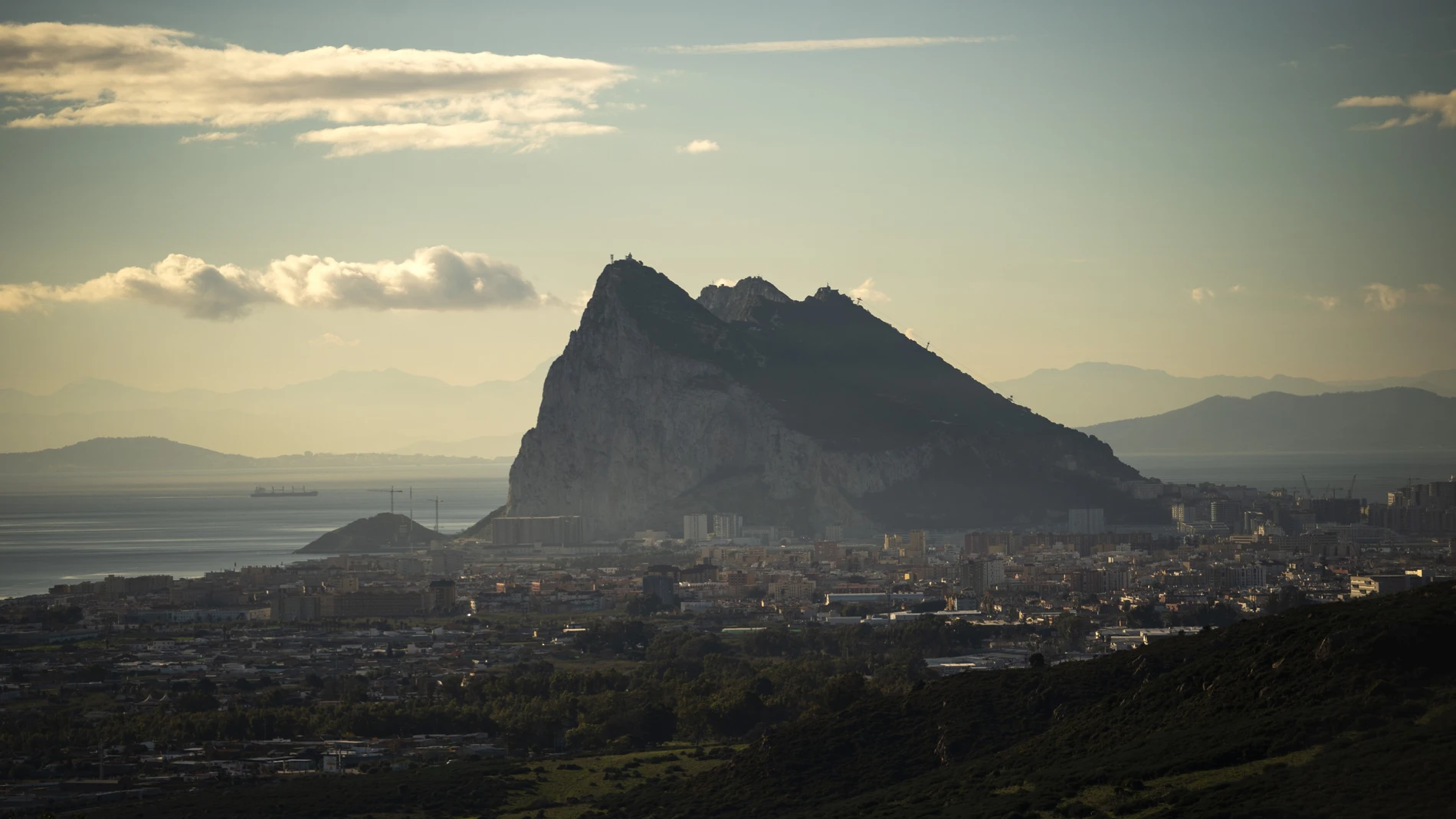 A view of Gibraltar rock is photographed from the Spanish city of La Línea.