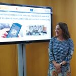 La consejera de Movilidad, María González Corral, durante la presentación del sistema del transporte público de viajeros