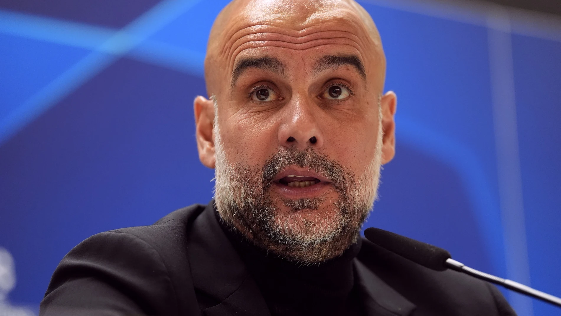 08 April 2024, Spain, Madrid: Manchester City manager Pep Guardiola attends a press conference at the Santiago Bernabeu Stadium ahead of Tuesday's UEFA Champions League quarter-final first leg soccer match against Real Madrid. Photo: Nick Potts/PA Wire/dpa 08/04/2024 ONLY FOR USE IN SPAIN