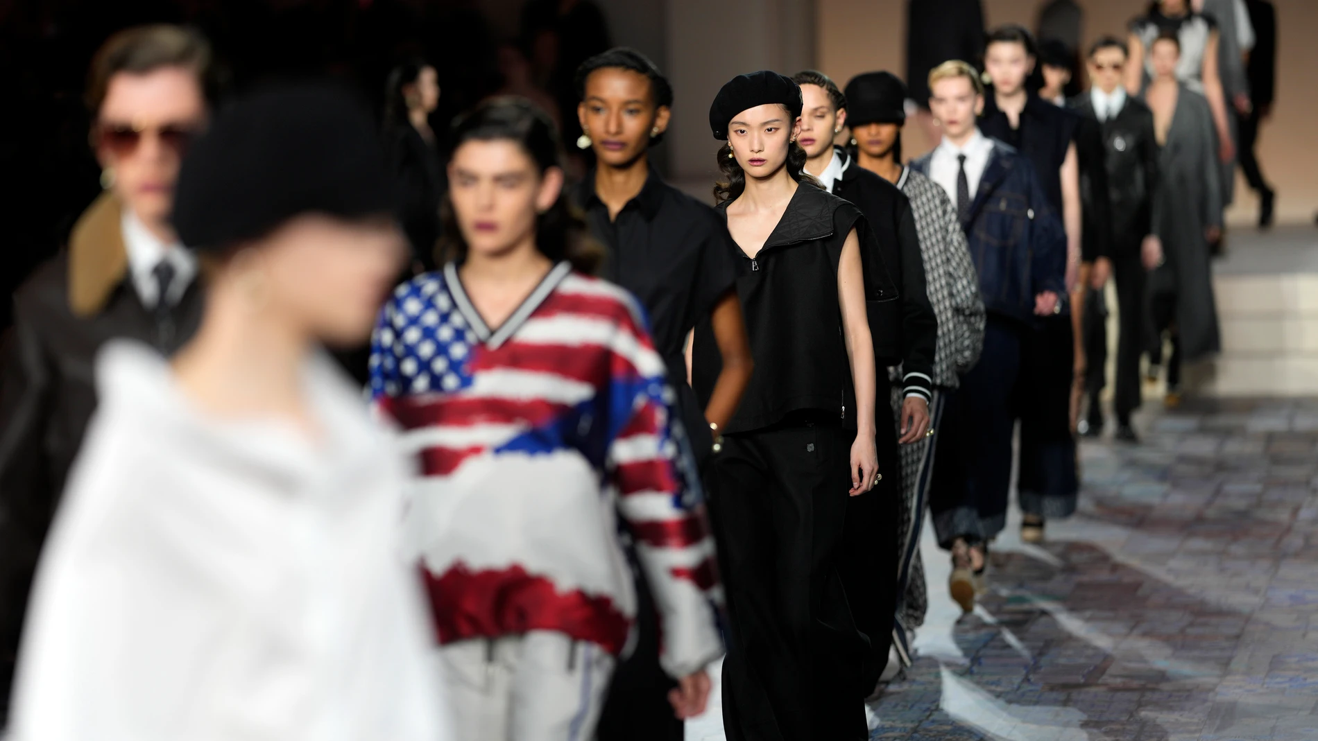 Models walk the runway during the presentation of Dior's fall 2024 ready-to-wear collection on Monday, April 15, 2024, at the Brooklyn Museum in New York. (Photo by Charles Sykes/Invision/AP)