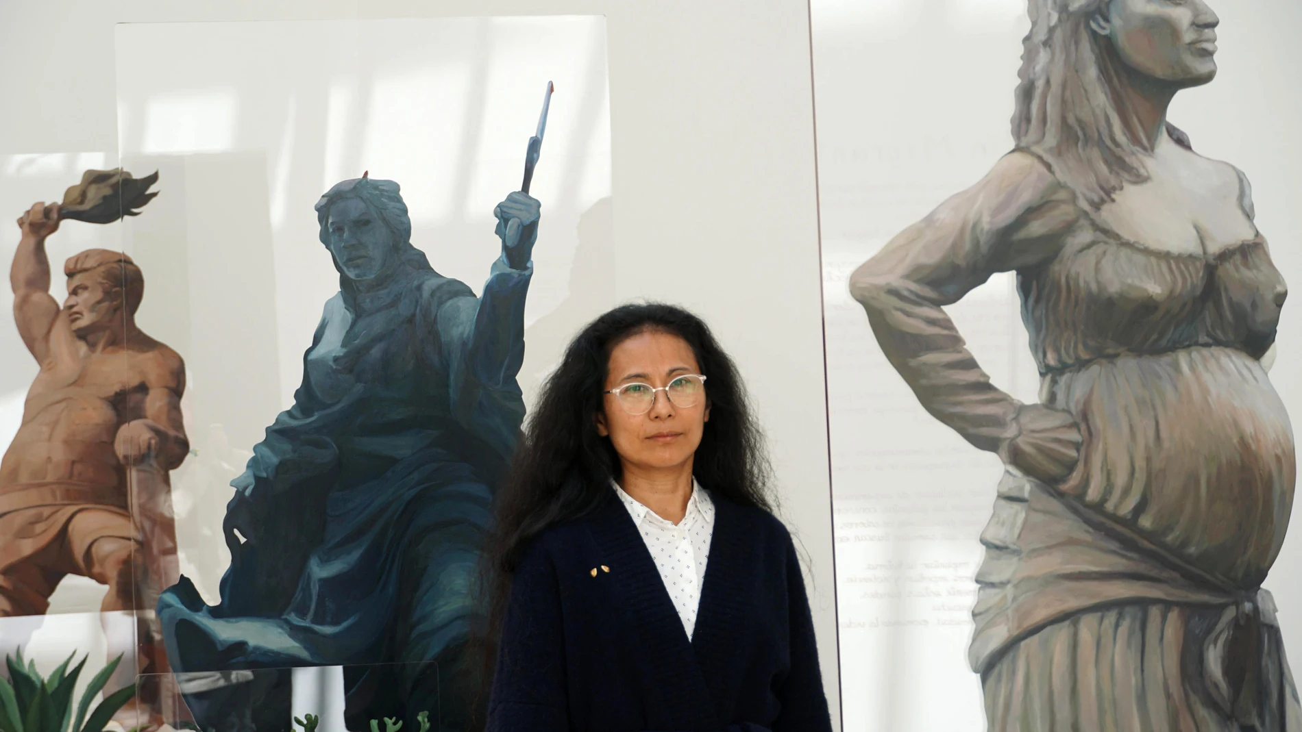 Venice (Italy), 16/04/2024.- Peruvian artist Sandra Gamarra Heshiki poses near her installations 'Pinacoteca Migrante', presented in the Spanish pavilion at the Biennale Gardens in Venice, Italy, 16 April 2024. The 60th international art exhibition La Biennale di Venezia runs officialy from 20 April to 24 November 2024. (Italia, Niza, Venecia) EFE/EPA/ANDREA MEROLA