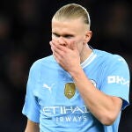 Haaland, en el partido de vuelta de cuartos de final ante el Real Madrid