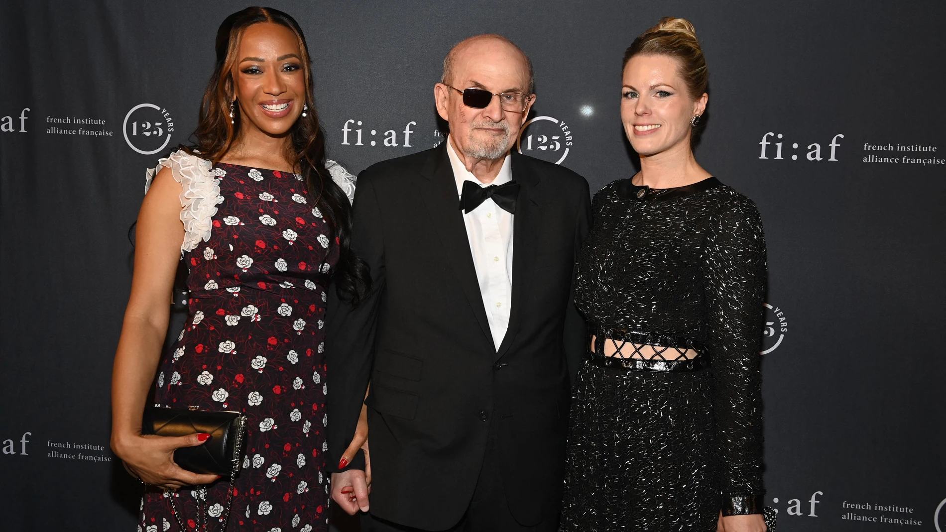 (L-R) Rachel Eliza Griffiths, Salman Rushdie and President, French Institute Alliance Française, Tatyana Franck attend the FIAF Trophée des Arts Gala 2023 at The Plaza Hotel.