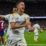 Lucas Vázquez celebra su gol al Barcelona