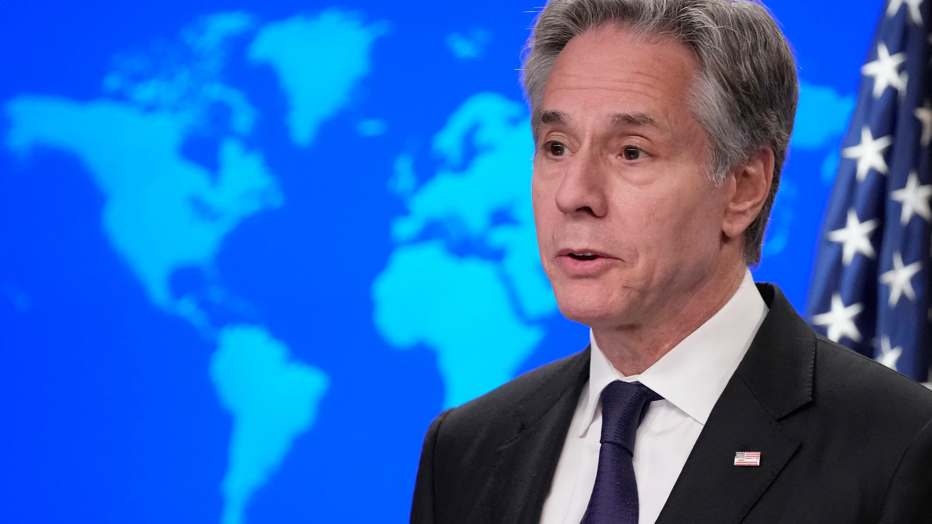 Secretary of State Antony Blinken speaks at the start of a briefing on the recently released 2023 Country Reports on Human Rights Practices at the State Department in Washington, Monday, April 22, 2024. (AP Photo/Susan Walsh)