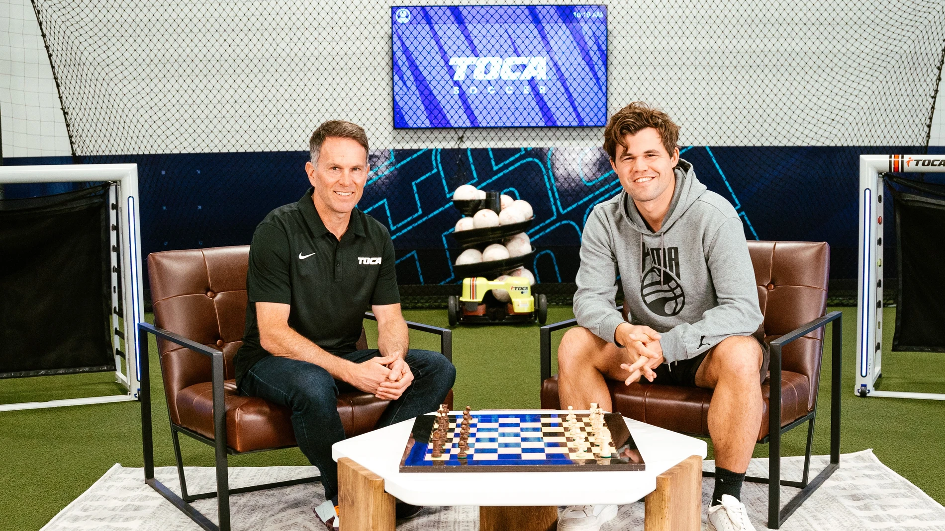 TOCA Founder, Eddie Lewis, and Magnus Carlsen at TOCA Football's Costa Mesa Facility. (Photo: Business Wire)