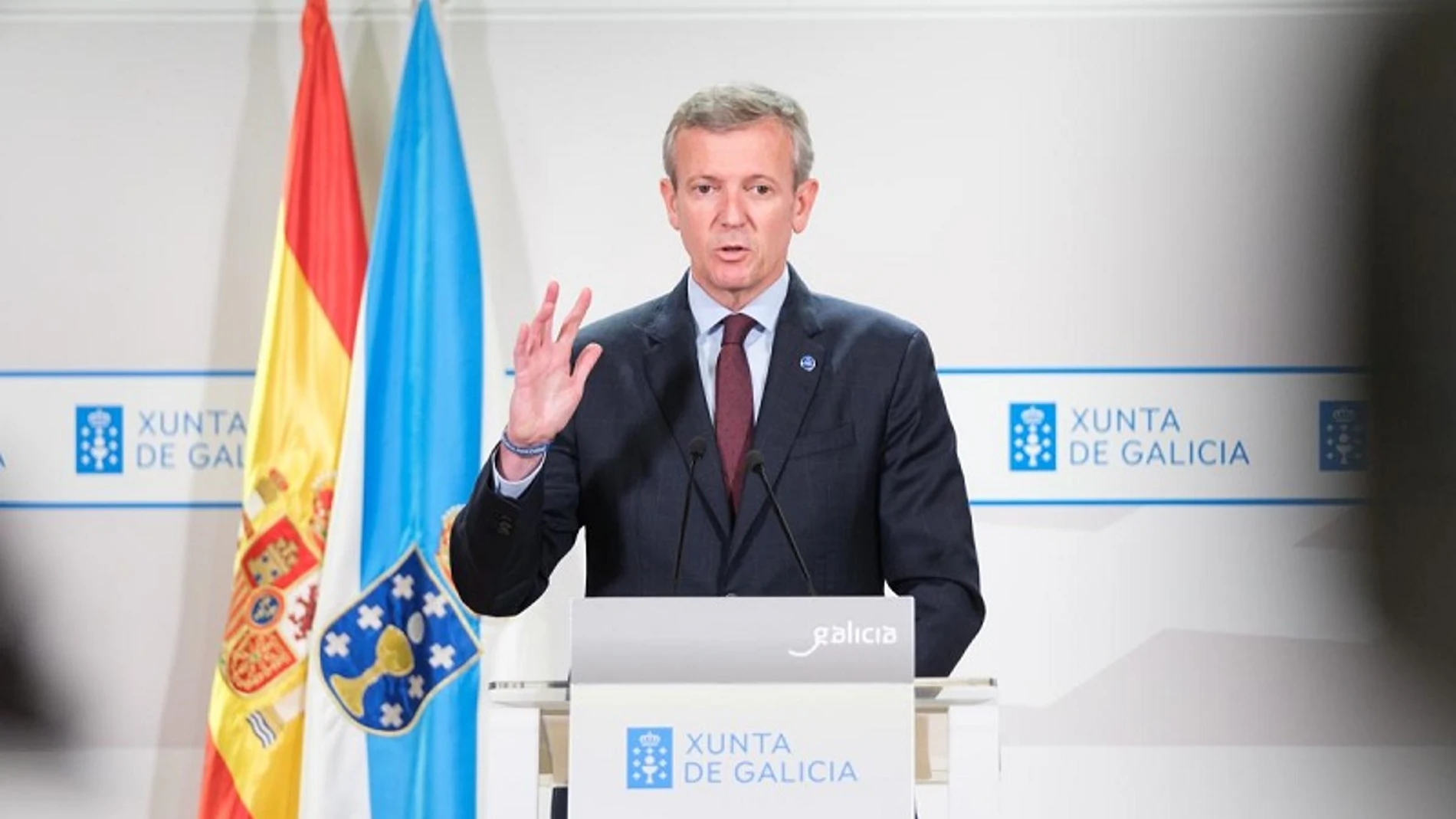 El presidente gallego en rueda de prensa, hoy.