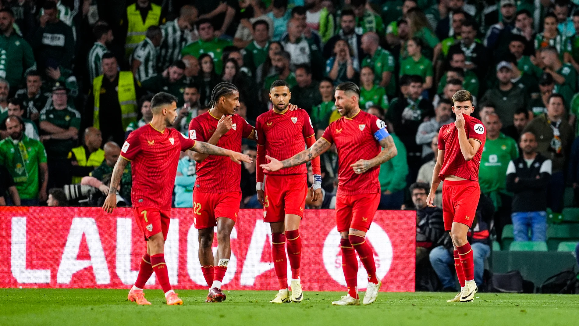 Kike Salas of Sevilla FC celebrates a goal during the Spanish league, La Liga EA Sports, football match played between Real Betis and Sevilla FC at Benito Villamarin stadium on April 28, 2024, in Sevilla, Spain. AFP7 28/04/2024 ONLY FOR USE IN SPAIN