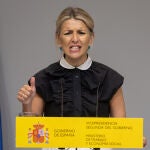 Yolanda Díaz comparece tras el anuncio del presidente del Gobierno de continuar en el cargo 