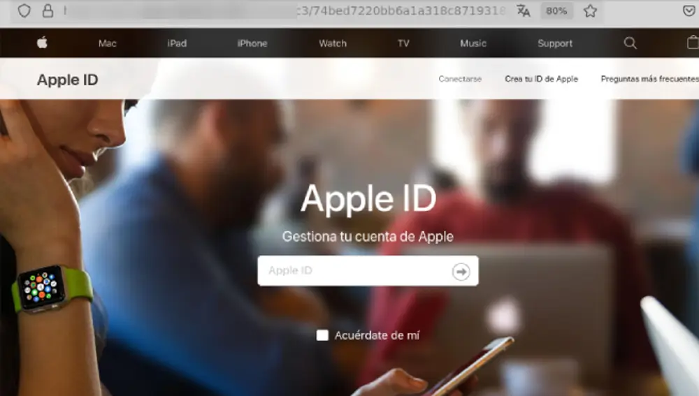 Web creada por los ciberdelincuentes que suplanta a la de Apple.