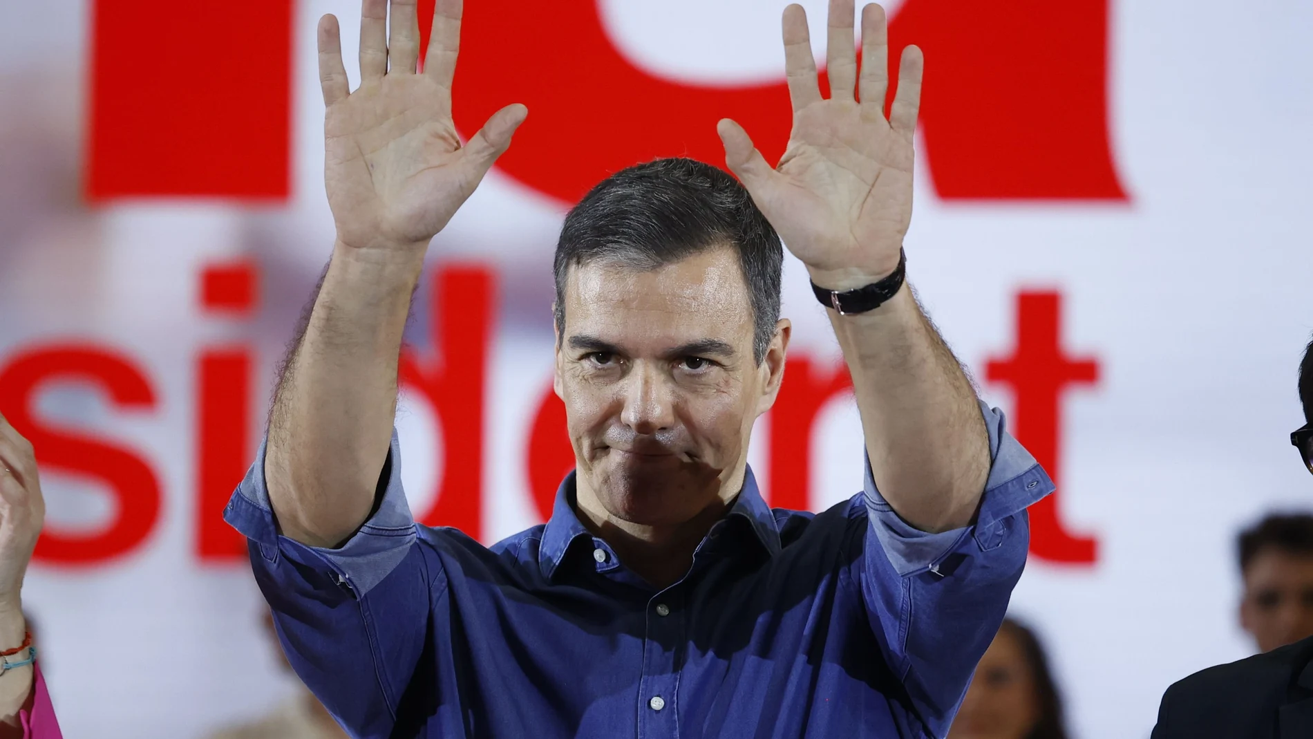 El presidente del Gobierno, Pedro Sánchez, durante un mitin del PSC, a 2 de mayo, en Sant Boi de Llobregat, Barcelona