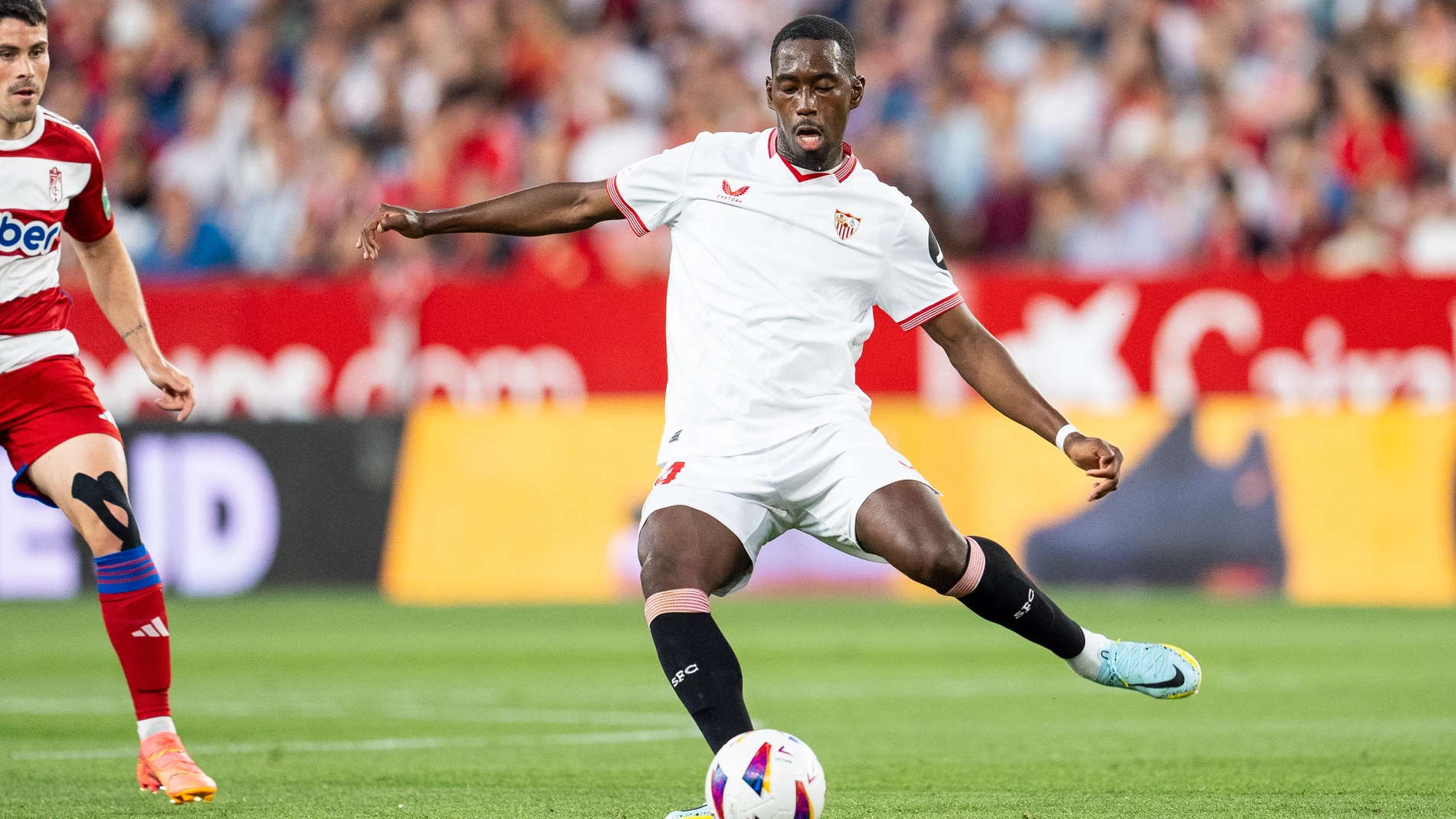 Boubakary Soumare of Sevilla FC in action during the Spanish league, LaLiga EA Sports, football match played between Sevilla FC and Granada CF at Ramon Sanchez-Pizjuan stadium on May 5, 2024, in Sevilla, Spain. AFP7 05/05/2024 ONLY FOR USE IN SPAIN