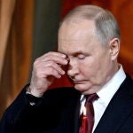 Russian President Vladimir Putin attends Orthodox Easter service at the Cathedral of Christ the Saviour