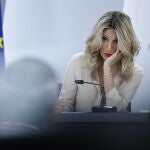  La vicepresidenta segunda y ministra de Trabajo y Economía Social, Yolanda Díaz durante una rueda de prensa posterior a la reunión del Consejo de Gobierno.