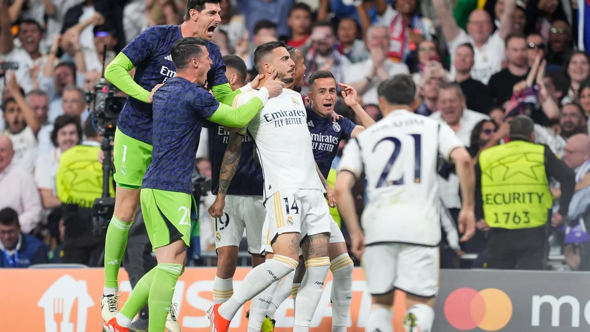 Joselu, celebrando uno de sus goles en semifinales de Champions