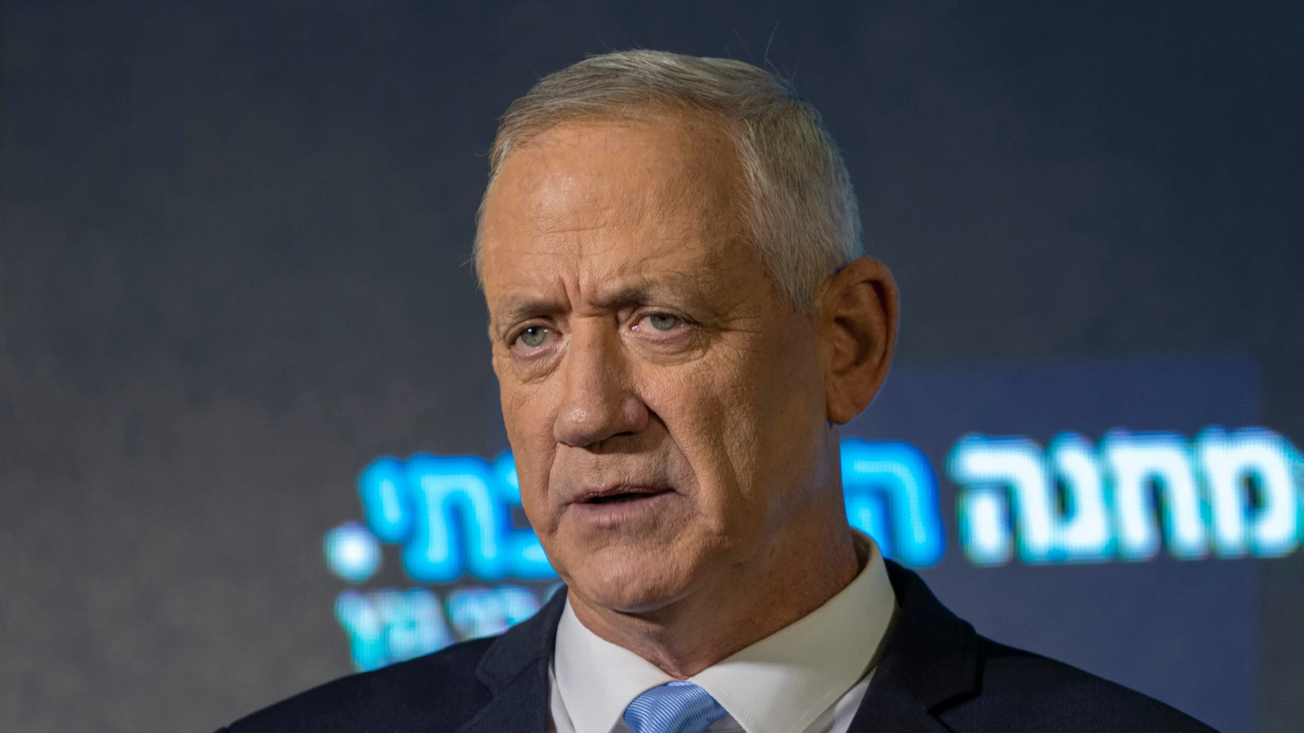 FILE - Benny Gantz speaks at the announcement of former IDF chief Gadi Eisenkot's election bid in Ramat Gan, Israel, on Aug. 14, 2022. Gantz, a centrist member of Israel’s three-member War Cabinet, threatened on Saturday, May 18, 2024, to resign from the government if it doesn't adopt a new plan in three weeks' time for the war in Gaza, a move that would leave Prime Minister Benjamin Netanyahu more reliant on his far-right allies. (AP Photo/Tsafrir Abayov, File)