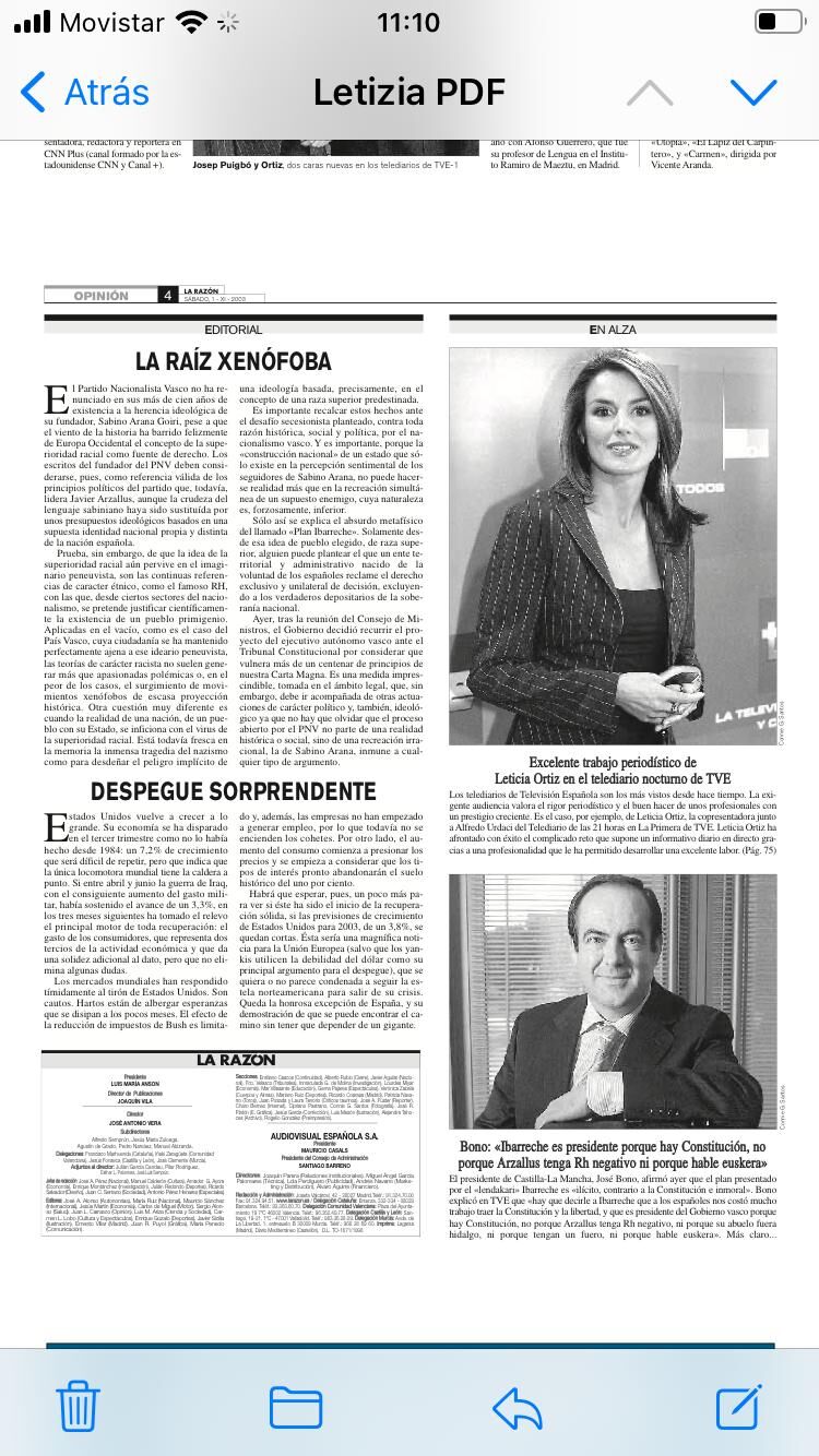 Letizia Ortiz, en las páginas de LA RAZÓN, poco antes de conocerse su compromiso con Don Felipe
