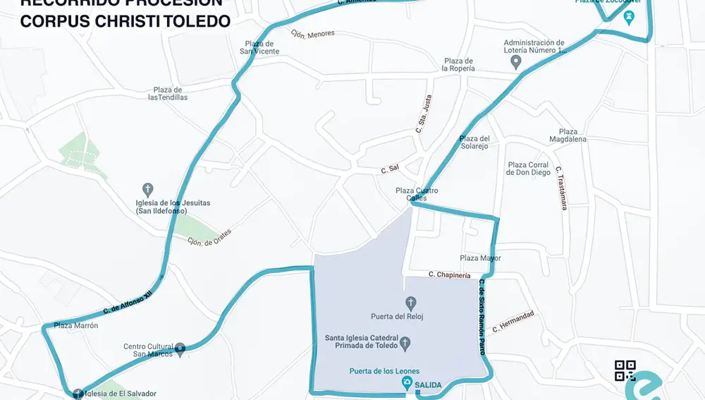 Recorrido de la procesión del Corpus Christi de Toledo 2024