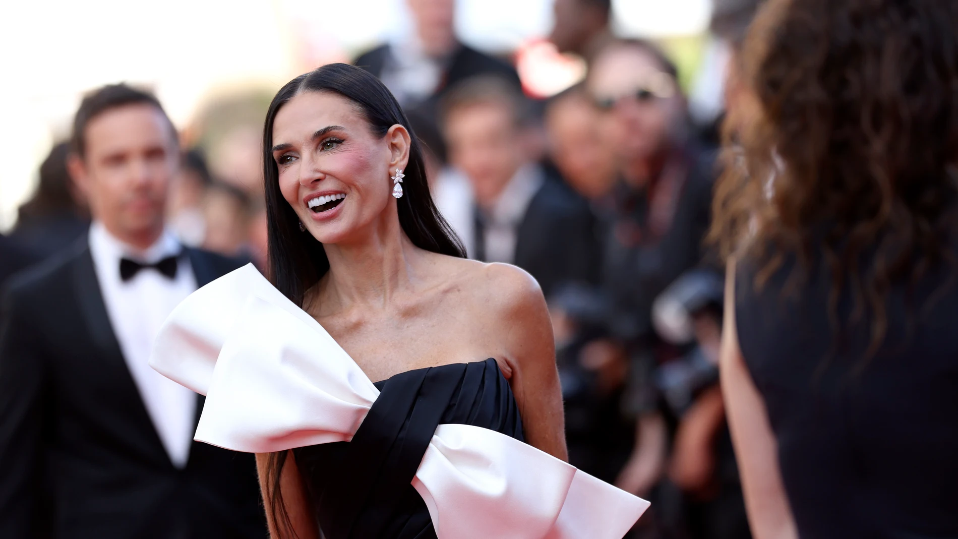 Demi Moore poses for photographers upon arrival at the awards ceremony during the 77th international film festival, Cannes, southern France, Saturday, May 25, 2024. (Photo by Vianney Le Caer/Invision/AP)