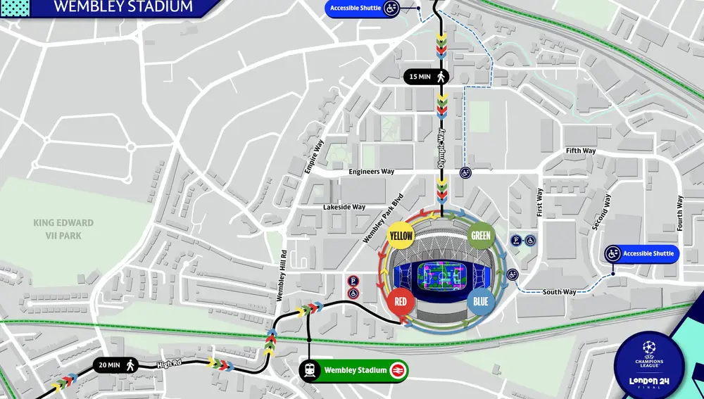 Cómo llegar al estadio de Wembley desde las diferentes estaciones cercanas