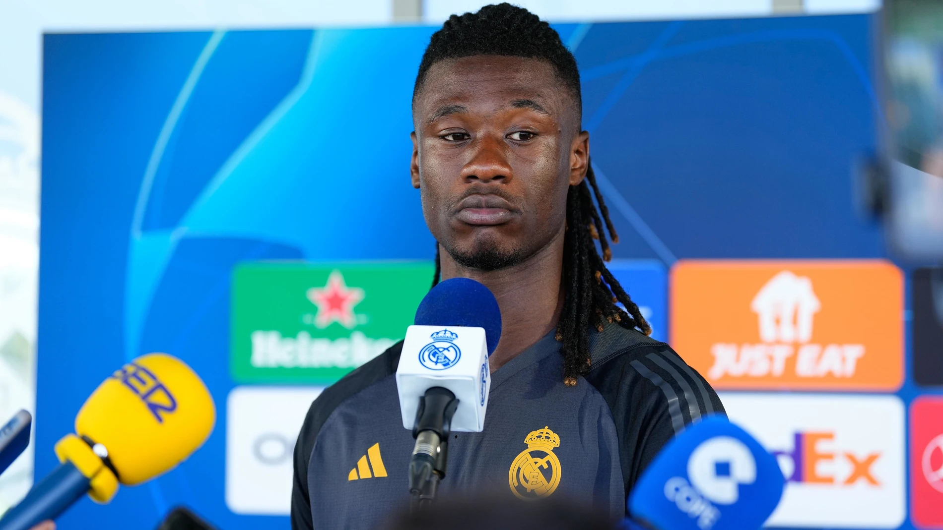 Eduardo Camavinga durante el 'Media Day' del Real Madrid previo a la final de la Champions 23-24 OSCAR J.BARROSO/AFP7/EUROPA PRESS 27/05/2024 ONLY FOR USE IN SPAIN