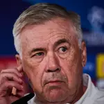 El técnico del Real Madrid, Carlo Ancelotti, durante la rueda de prenda que ha ofrecido este lunes en el que e