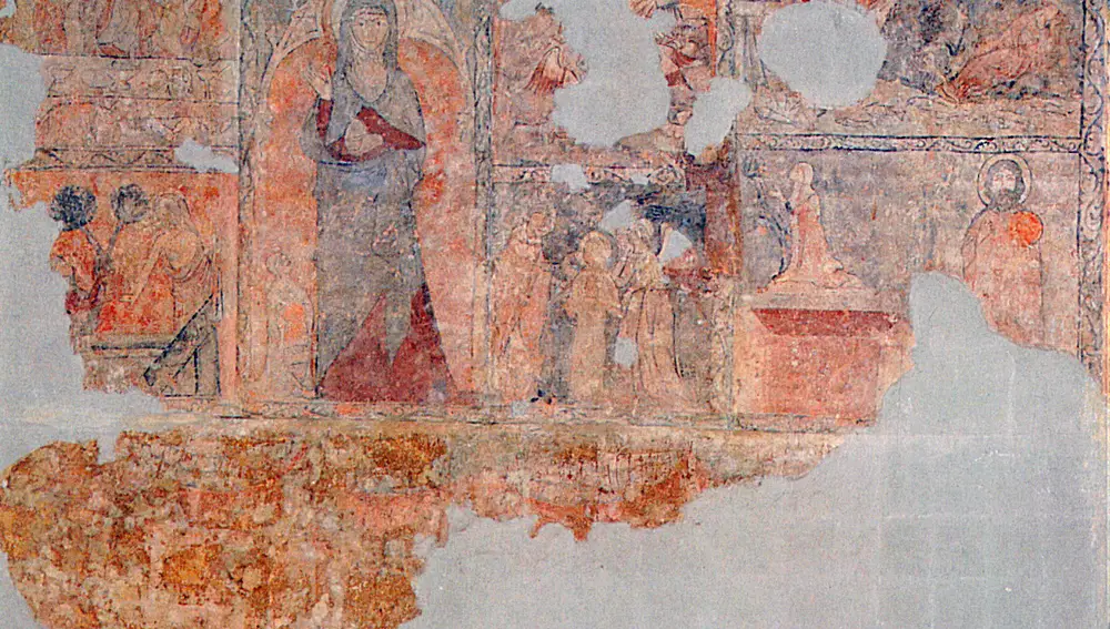 Fresco procedente de la Iglesia de San Pablo en el Museo de Valladolid,e Peñafiel, ahora expuestas en la Sala XI del Museo de Valladolid, que narra la vida de Santa María Magdalena